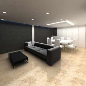 Render, vista de sala - comedor en PH Júpiter