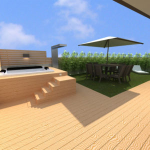 Render, vista de terraza en PH Júpiter