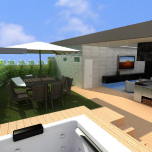 Render, vista de terraza en PH Júpiter