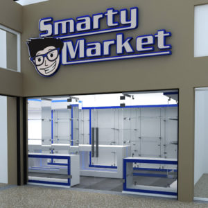 Render, fachada de tienda Smarty Market