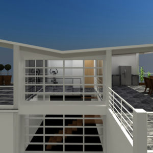 Render, vista de terrazas en Casa Yuna