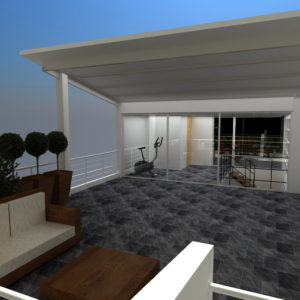 Render, vista de terraza en Casa Yuna