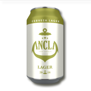 Render, vista frontal de lata de cerveza lager Ancla