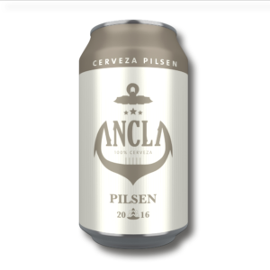 Render, vista frontal de lata de cerveza pilsen Ancla