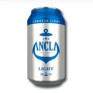 Render, vista frontal de lata de cerveza light Ancla