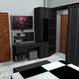 Render, mueble de cuarto para TV y closet en Residencias Velifor